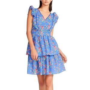 Betsey Johnson Bush Gardens Seersucker Tiered Mini Dress, Floral Purple | L GUC